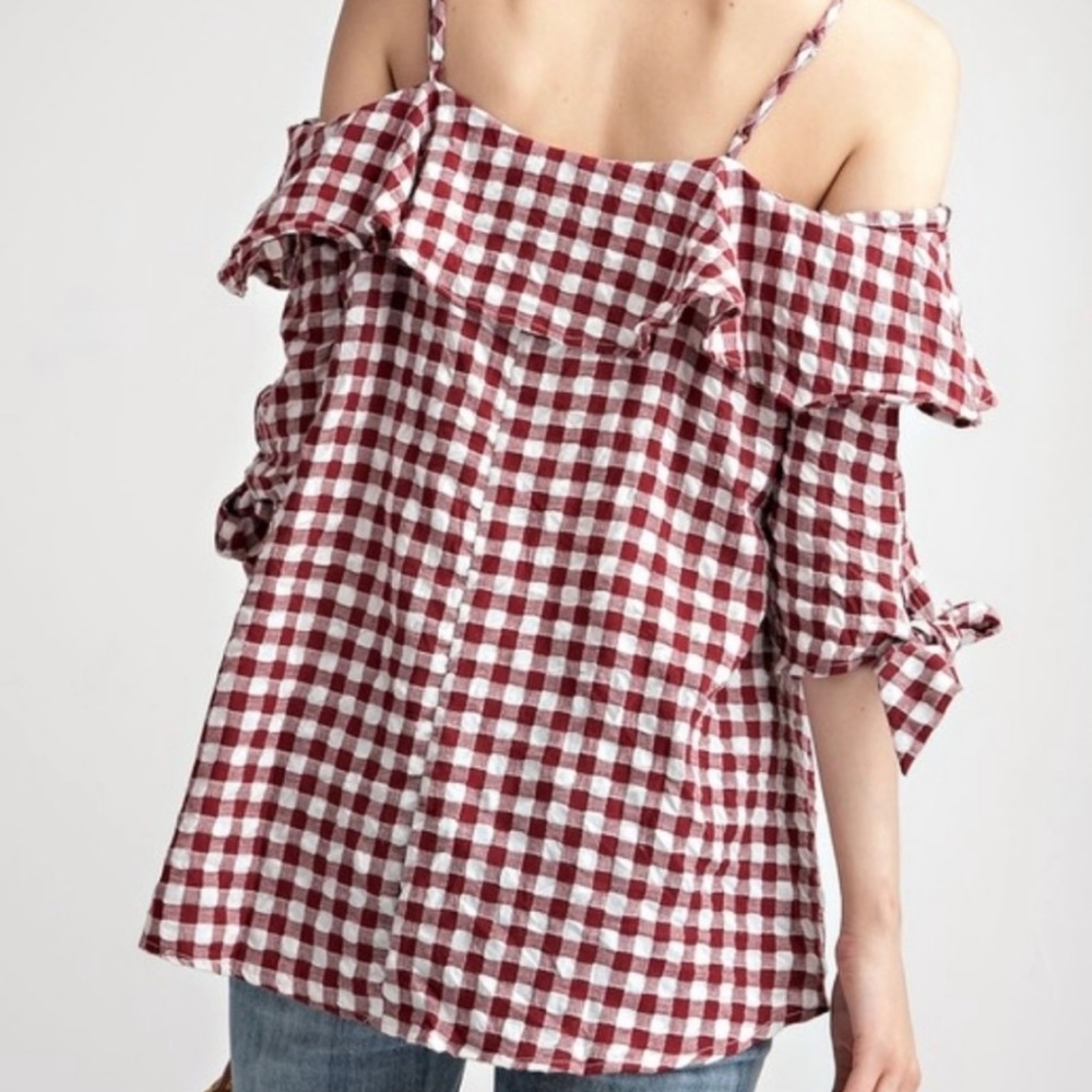 Gingham  Ruffle Blouse Top - Picture 5 of 10